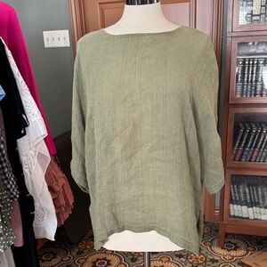 Light Olive Green Women's Linen-Blend Relaxed Tunic Top